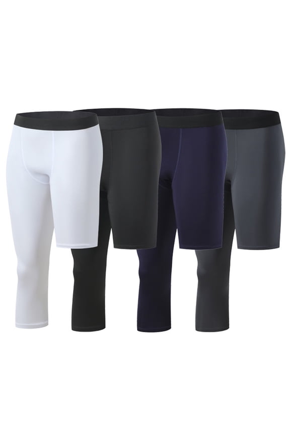 Men's Basketball One Leg Compression Tights Full Length Single Leg Compression Pants Sports Base Layer Underwear White 12(XL)