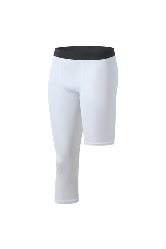 Men's Basketball One Leg Compression Tights Full Length Single Leg Compression Pants Sports Base Layer Underwear White 6(S)