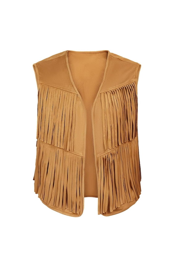 Men's Big and Tall Fringe Hem Sleeveless Vest Jacket 70s Hippie Faux Suede Western Cowboy Vest Waistcoat Khaki XXL(XXL)
