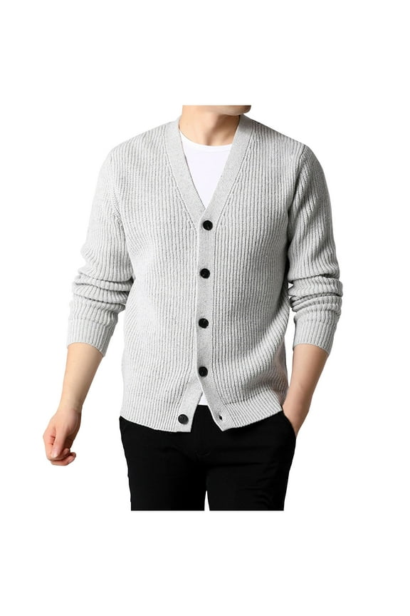 Men's Cardigan Sweaters Wool Blend V Neck Button Down Sweaters with Pockets Gray XXXXL