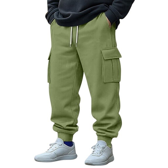 Hinvhai Men's Cargo Pants Causal Workout Joggers Stretch Sweatpants Hiking Drawstring Winter Joggers with Multi Pockets Green XXL(XXL)