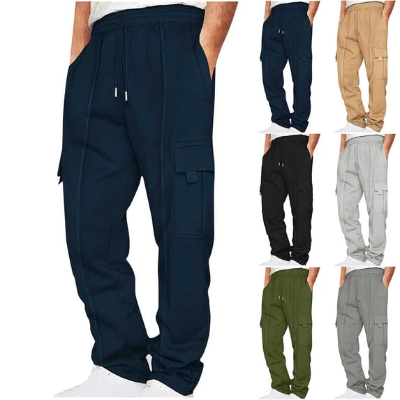 Hinvhai Men's Casual Cargo Pants Workout Joggers Stretch Sweatpants Hiking Drawstring Tactical Pants with Multi Pockets Navy XL(XL)