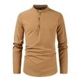 thumbnail image 1 of Hinvhai Men's Casual Shirt Long Sleeve Mandarin Collar Button-Down Shirt Slim Fit Khaki 8(XL), 1 of 3