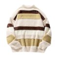 thumbnail image 1 of Hinvhai Men's Casual Soft Striped Fuzzy Sweater Young Cool Boy Warm Knitted Pullover Winter Long Sleeve Solid Loose Sweaters Beige 8(L), 1 of 5