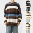 thumbnail image 1 of Hinvhai Men's Casual Soft Striped Fuzzy Sweater Young Cool Boy Warm Knitted Pullover Winter Long Sleeve Solid Loose Sweaters Coffee 10(XL), 1 of 6