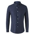 thumbnail image 1 of Hinvhai Men's Casual Striped Shirts Button Down Long Sleeve Blouse for Men Fall Winter Navy 6(L), 1 of 2