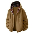 thumbnail image 1 of Hinvhai Men's Checkered Splicing Long Sleeved Zipper Cardigan Hooded Top Jacket Brown XL(XL), 1 of 2