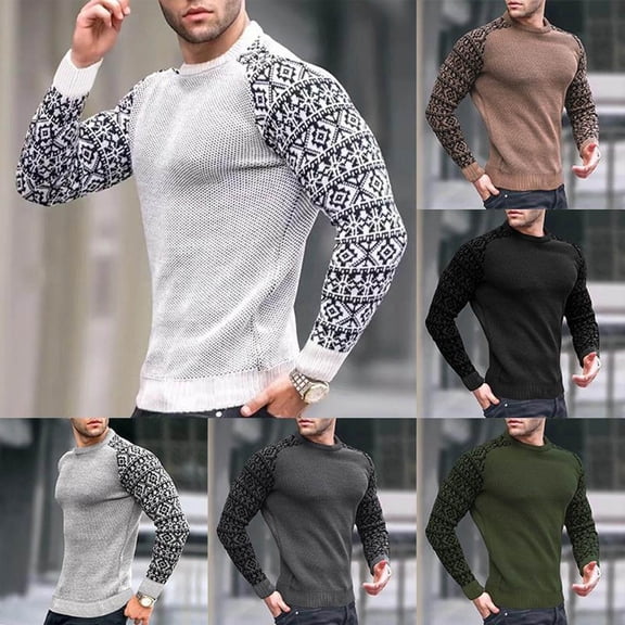 Hinvhai Men's Color Block Knitted Pullover Winter Ribbed Comfort Sweater Stylish Twisted Long Sleeve Sweaters White 6(XL)