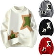 thumbnail image 1 of Hinvhai Men's Color Block Striped Knit Sweaters Cable Knit Pullover Sweater Round Neck Fall Winter Chunky Knitted Sweater White 8(XL), 1 of 3