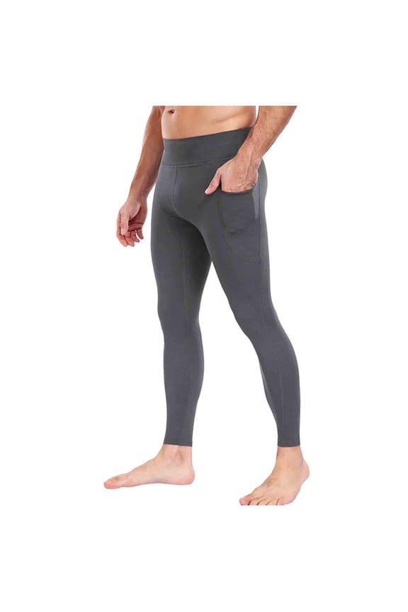 Men's Active Yoga Leggings Running Quick Dry Dance Tights with Pockets Workout Compression Pants Gray XL(XL)