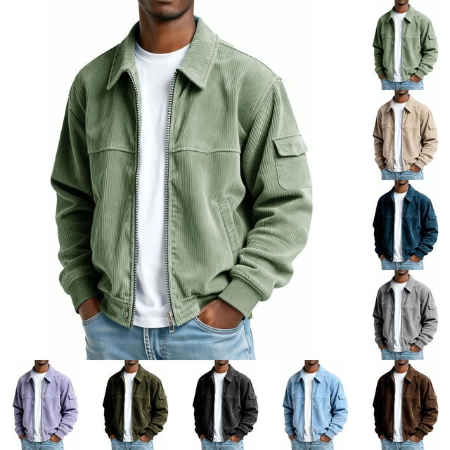 Hinvhai Men's Corduroy Bomber Jacket Zip Up Coat Trucker Vintage Jacket with Pocket&Lining Purple XL(XL)