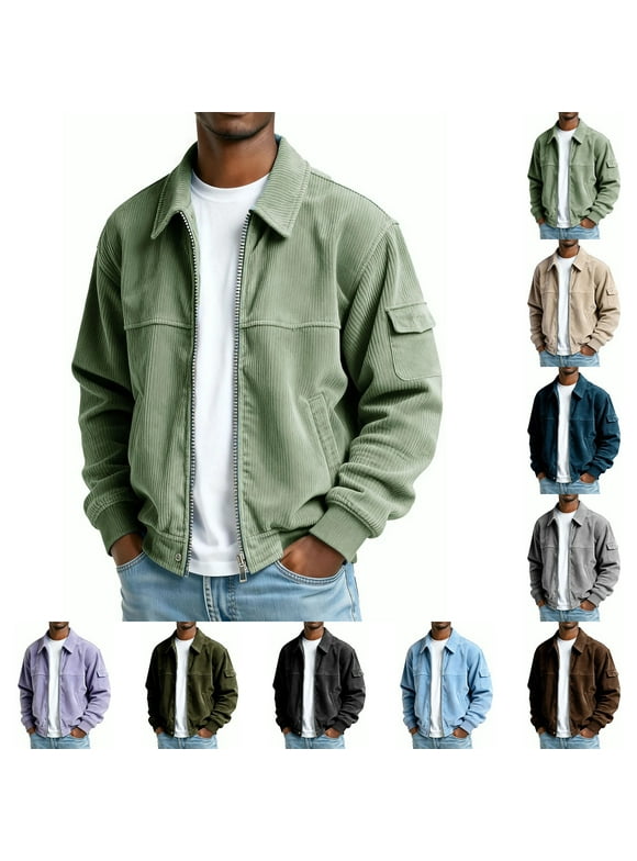 Men's Corduroy Bomber Jacket Zip Up Coat Trucker Vintage Jacket with Pocket&Lining Purple XL(XL)