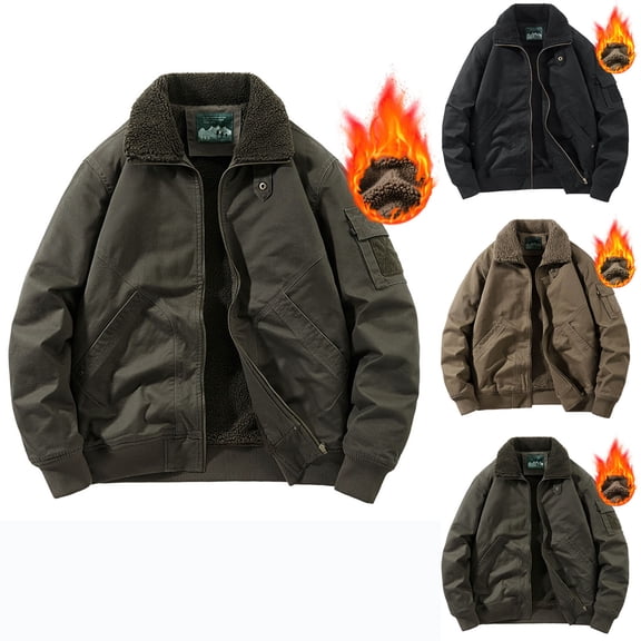 Hinvhai Men's Corduroy Jacket Winter Sherpa Lined Warm Thick Trucker Cargo Coat with More Pockets Khaki 8(XL)