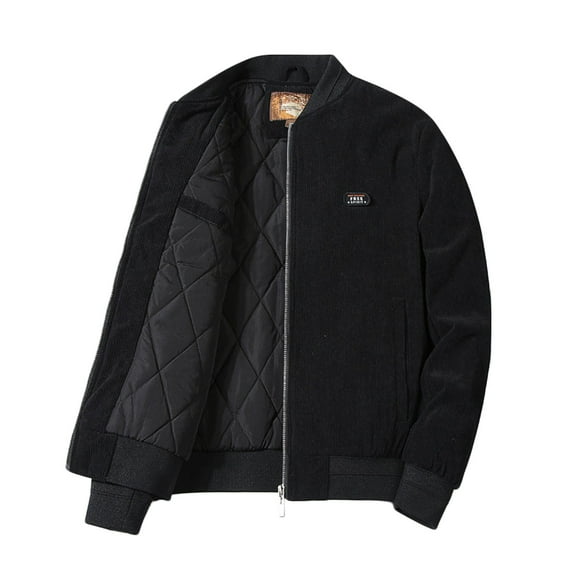 Hinvhai Men's Corduroy Jacket with Full Flannel Lined,Zip Up Casual Vintage Outerwear Coat,100% Cotton Black XL(XL)
