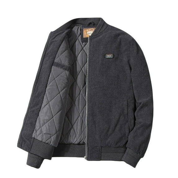 Hinvhai Men's Corduroy Jacket with Full Flannel Lined,Zip Up Casual Vintage Outerwear Coat,100% Cotton Gray XXL