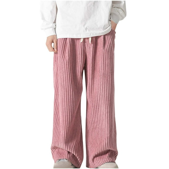 Hinvhai Men's Corduroy Pants Elastic Waist Drawstring Harem Pants Fashion Loose Casual Long Trousers with Pocket Pink 16(XXXXXL)