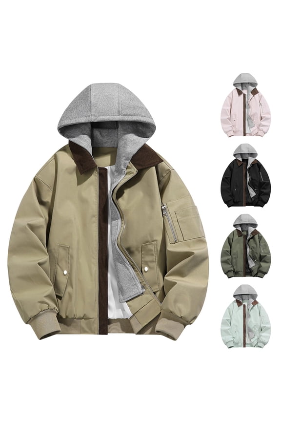 Men's Cotton Lightweight Jacket Military Canvas Field Coat Work Outwear Casual Spring Cargo Jacket with Hooded Pink XL(XL)