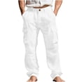 thumbnail image 1 of Hinvhai Men's Cotton Linen Pants Casual Linen Dress Pants with Cargo Pockets, Lightweight Straight-Leg Trousers White, 1 of 9