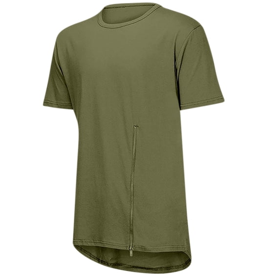 Hinvhai Men's Crew Collar Solid Asymmetric Irregular Hem Casual T-Shirt Tops Solid Asymmetric Zipper Short Sleeve T-Shirt Green 10(XL)