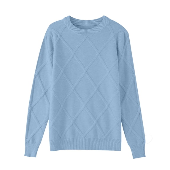 Hinvhai Men's Crewneck Knit Sweater Slim Fit Lightweight Casual Twist Patterned Cable Knitted Pullover Light Blue M(M)