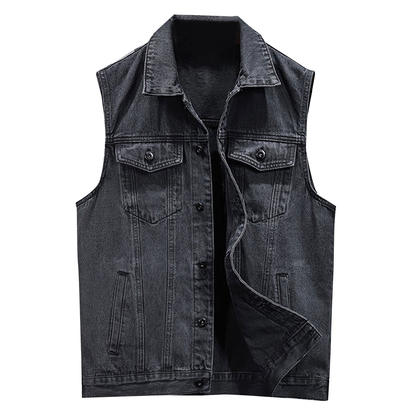 Hinvhai Men's Denim Vest,Sleeveless Jacket Slim Fit Vintage Casual