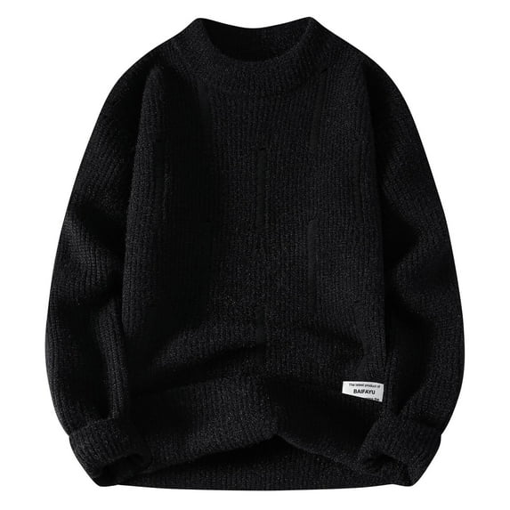 Hinvhai Men's Distressed Contrast Binding Round Neck Sweater Striped Long Sleeve Knit Top Black 12(XXXL)