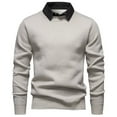 thumbnail image 1 of Hinvhai Men's Fake Two Piece Sweater Stretchy V-Neck Knitted Pullover Sweater Long Sleeve Stripe Tops office Business Sweater Beige L(L), 1 of 9