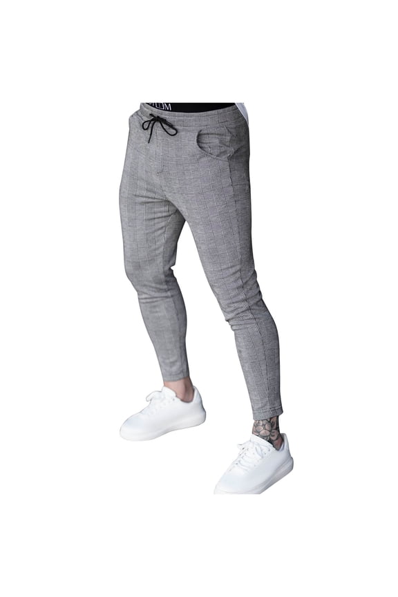 Men's Fashion Drawstring Grid Camouflage Sports Pants Fitness Pants Running Training Pants Gray 8(M)