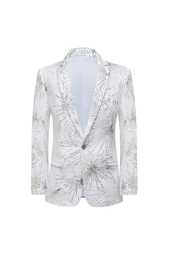 Men's Fashion Velvet Sequins Blazer Floral Pattern Party Prom Suit Jacket White XXXL(XXXL)