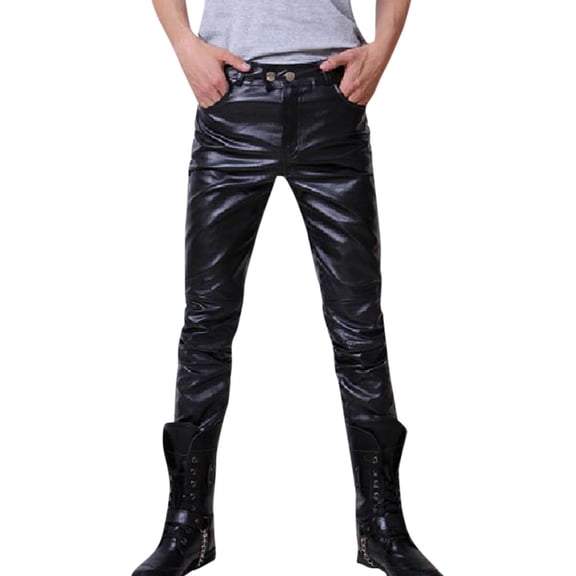 Hinvhai Men's Fashion Winter Moto Biker Leather Long Pants Black 32(XXL)