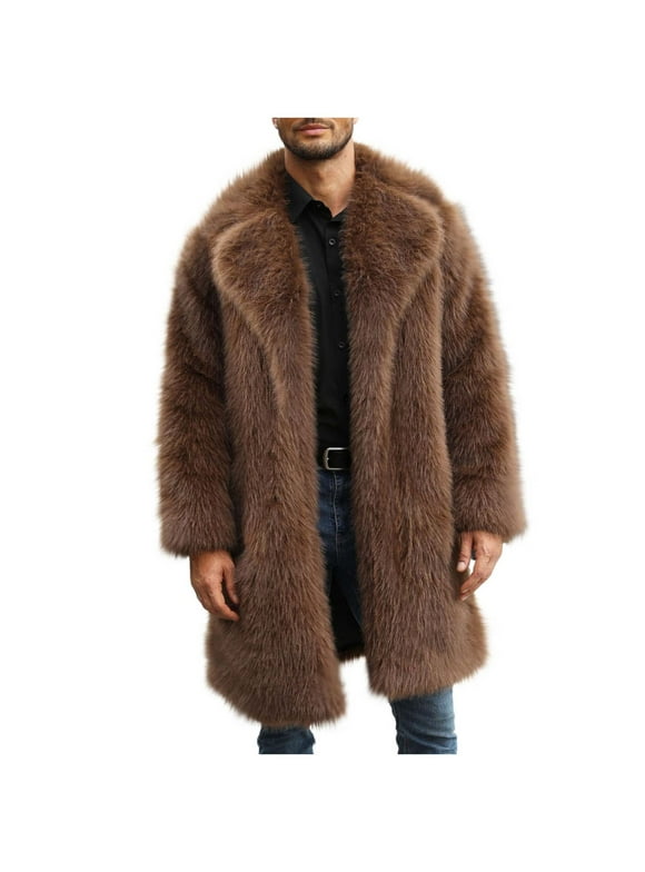 Men's Faux Fur Coat Plush Warm Winter Furry Jacket, Fashionable Fake Fur Jacket for Men Brown XL(XL)