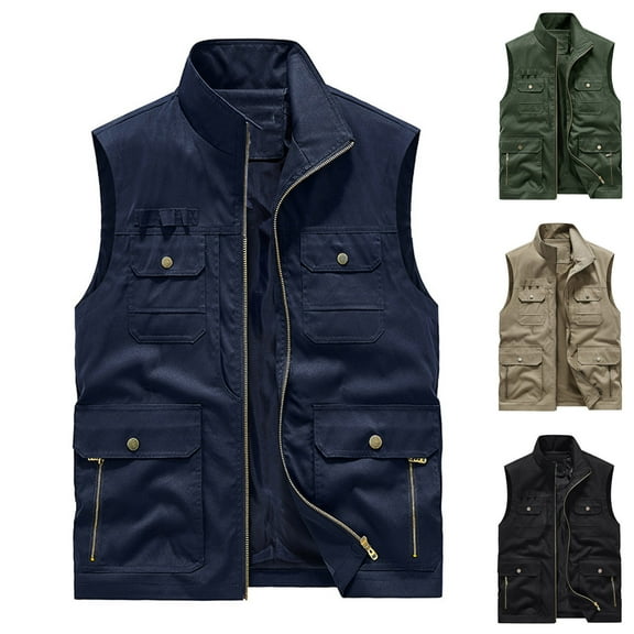 Hinvhai Men's Fishing Vest Casual Outdoor Mountaineering Mesh Photographer Jacket Multi-Pocket Breathable Quick Dry Coat Khaki 8(XL)