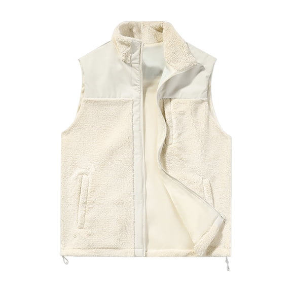 Hinvhai Men's Fleece Vest Full Zip Polar Sleeveless Jacket Lightweight Outerwear Golf Color Block Vests with Zipper Pockets Beige XXL(XXL)