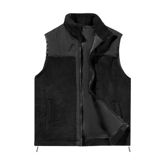 Hinvhai Men's Fleece Vest Full Zip Polar Sleeveless Jacket Lightweight Outerwear Golf Color Block Vests with Zipper Pockets Black XXL(XXL)