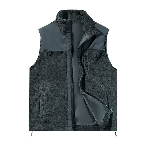 Hinvhai Men's Fleece Cardigan Vest Youth Loose Casual Versatile Soft Comfortable Thickened Warm Sleeveless Coat Dark Gray XXXL(XXXL)
