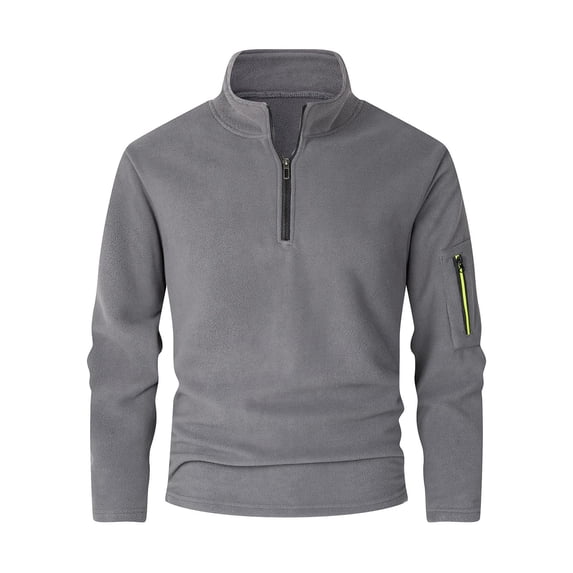 Hinvhai Men's Fleece Pullover Sweater Lightweight Quarter Zip Long Sleeve Sweatshirt Casual Sweaters Zipper Pockets Dark Gray S(S)