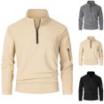 thumbnail image 1 of Hinvhai Men's Fleece Pullover Sweater Lightweight Quarter Zip Long Sleeve Sweatshirt Casual Sweaters Zipper Pockets Khaki XL(XL), 1 of 7