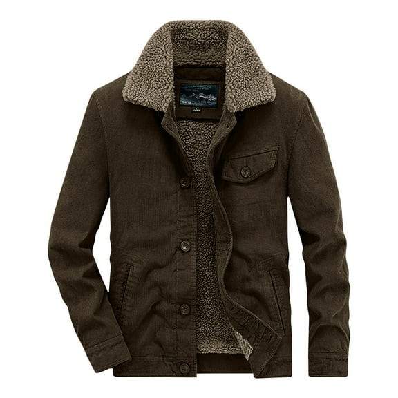 Hinvhai Men's Fleece Sherpa Lined Corduroy Trucker Jacket Warm Thickened Winter Coats Vintage Denim Lapel Button Coats Yellow XXL