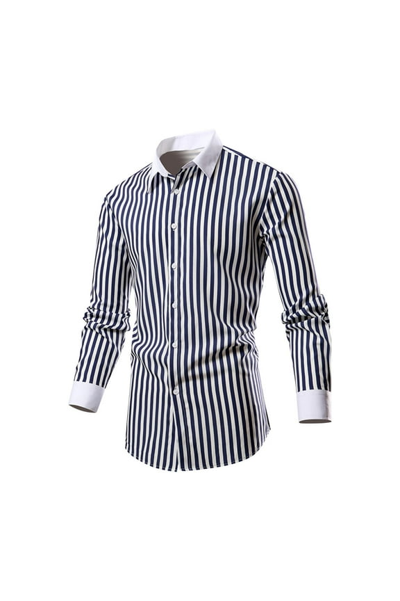 Men's French Cuff Dress Shirt Soft Wrinkle Free Button Down formal Business Casual Striped Long Sleeve Work Blouses Tops White 8(L)