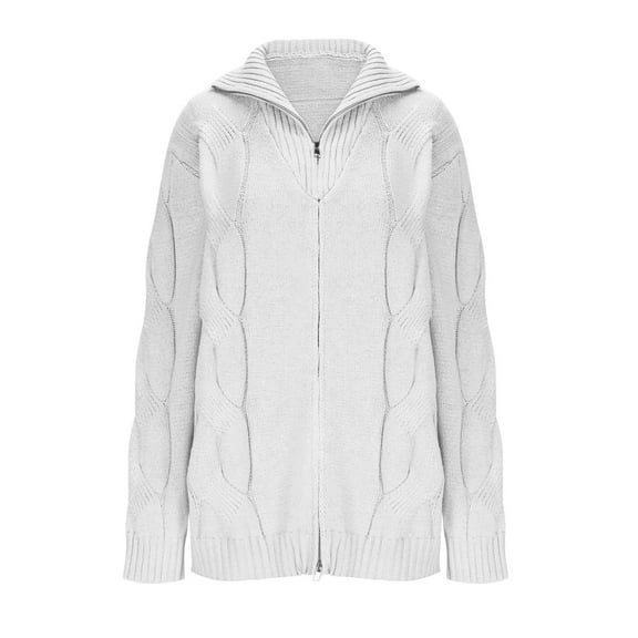 Hinvhai Men's Full Zip Cardigan Sweaters Unisex Relax Fit Lapel Collar Raglan Sleeve Casual Ribbed Sweater Gray 8(L)