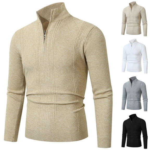 Hinvhai Men's Full Zip Casual Sweater Knitted Sweaters Slim Fit Sweater Pockets White 10(XL)