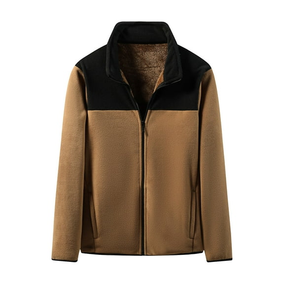 Hinvhai Men's Full Zip Fleece Jackets Lightweight Winter Zip Up Jacket Warm Casual Work Sweatshirts with Zipper Pocket Khaki XXXXXL(XXXXXL)
