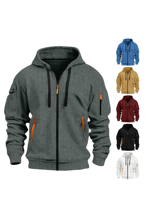 Men's Full Zip Up Hooded Cardigan Sweater Jacquard Plaidcloth Lightweight Sweatshirt Casual Hoodie Jacket White XL(XL)