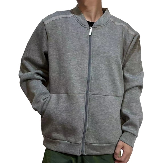 Hinvhai Men's Full Zipper Cardigan Casual Stand Collar Cardigan Sweater Ribbed Knit Long Sleeve Sweater Gray 8(L)
