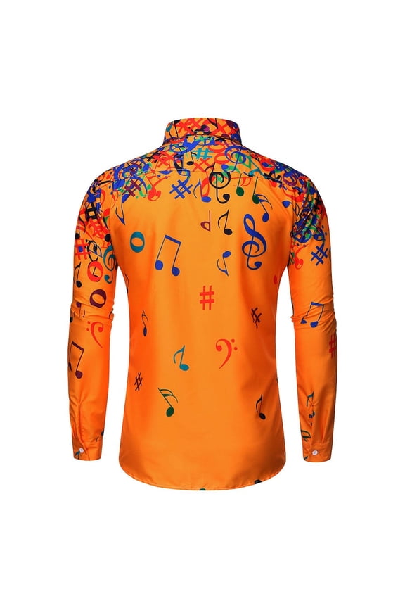 Men's Funny Galaxy Musical Notes Print Bowling Shirt Long Sleeve Button Down Music Art Lover Hawaiian Shirts Yellow XXXL(XXXL)