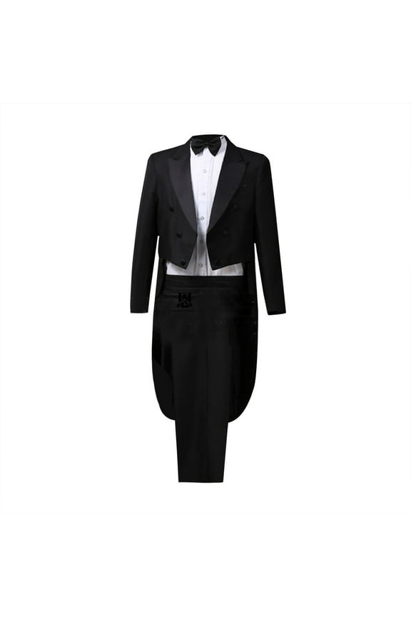 Men's Gothic Jacquard Tuxedo Blazer Medieval Victorian Double Breasted Tailcoat formal Wear Dinner Jacket 4pc Black 4(S)