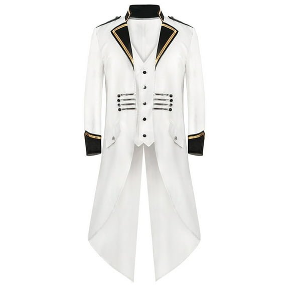 Hinvhai Men's Gothic Tailcoat Coat Steampunk Retro Tail Coat Medieval Lapel Court Dress Slim Coat White 4(M)