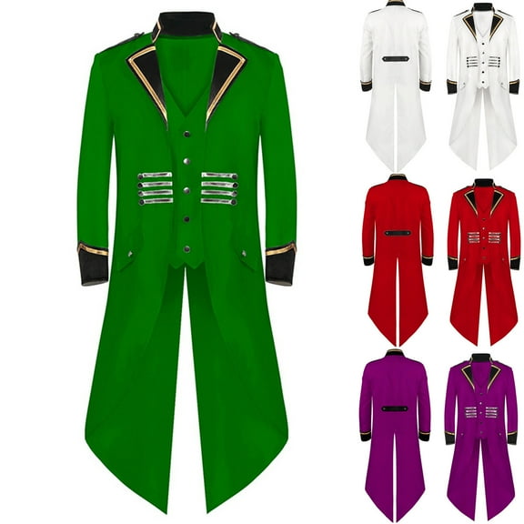 Hinvhai Men's Gothic Tailcoat Coat Steampunk Retro Tail Coat Medieval Lapel Court Dress Slim Coat White 8(XL)