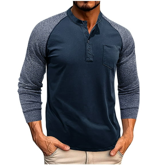Hinvhai Men's Henley Knit Sweater Long Sleeve Soft Pullover Shirt with Chest Pocket Blue S