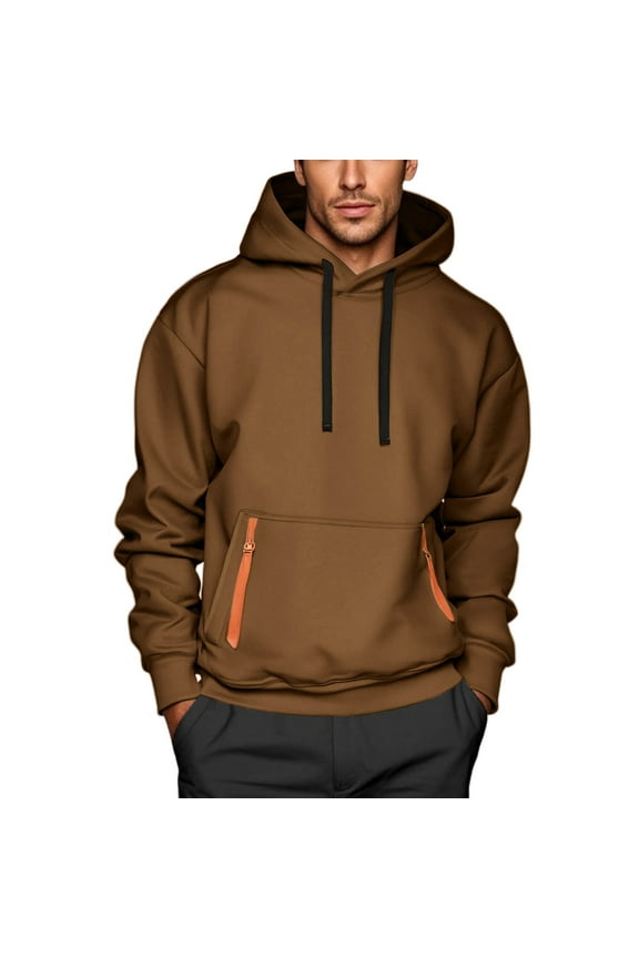 Men's Hoodies Pullover Quarter Zip Long Sleeve Military Tactical Sweatshirt Casual Cargo Jacket with Front Pouch Pocket Brown XL(XL)